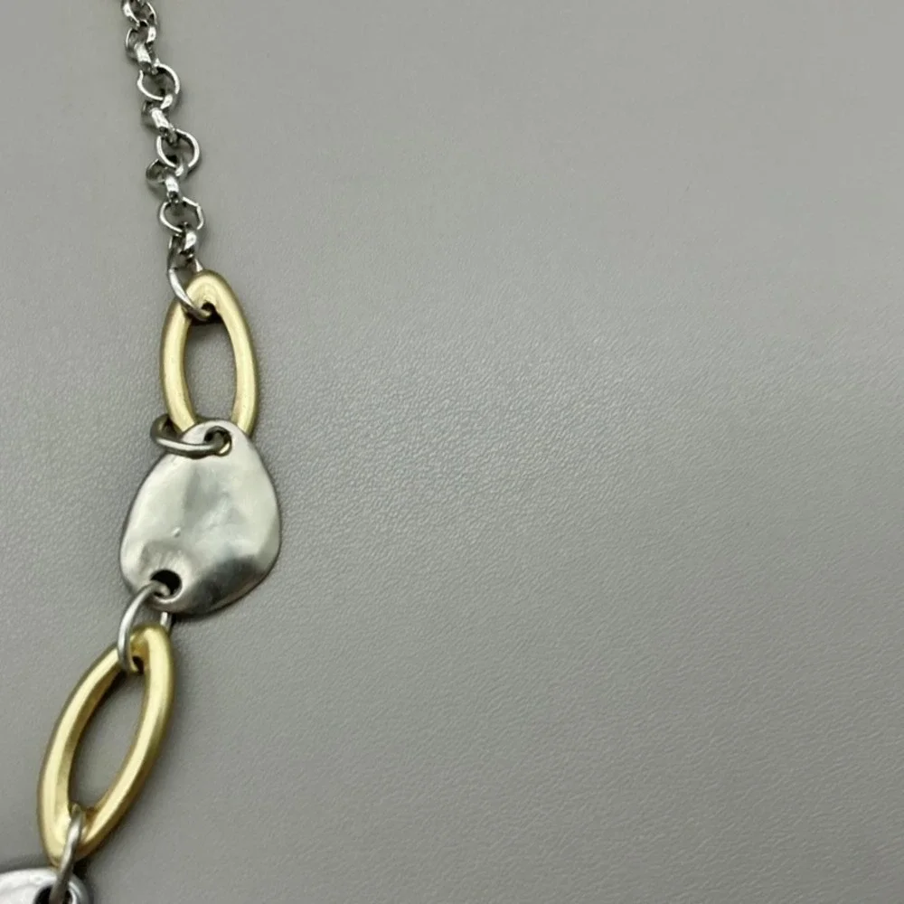Chico's Necklace Womens Gold Tone Silver Tone Mixed Metal Y-Drop Hammered 24